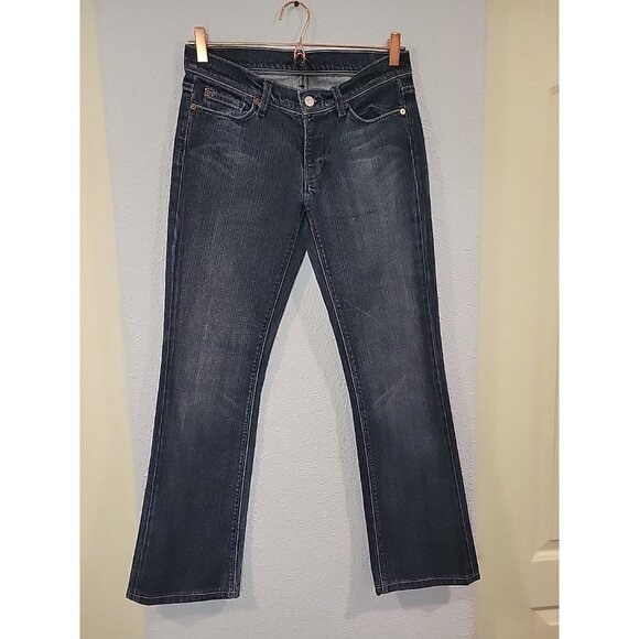 7 For All Mankind Womens Mia Slim Boot Jean Wm Sz 28 Blue Distressed+Stretch L30 - Picture 1 of 6